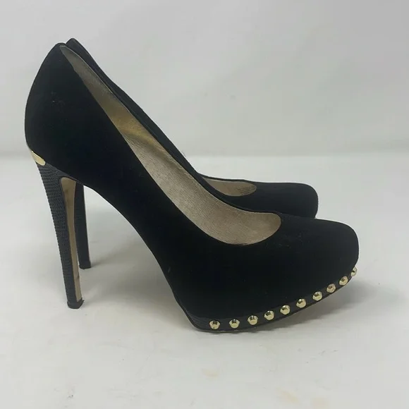 Michael Kors Black Suede Pumps with Gold Accents Size 7.5 Excellent Condition - Picture 7 of 16